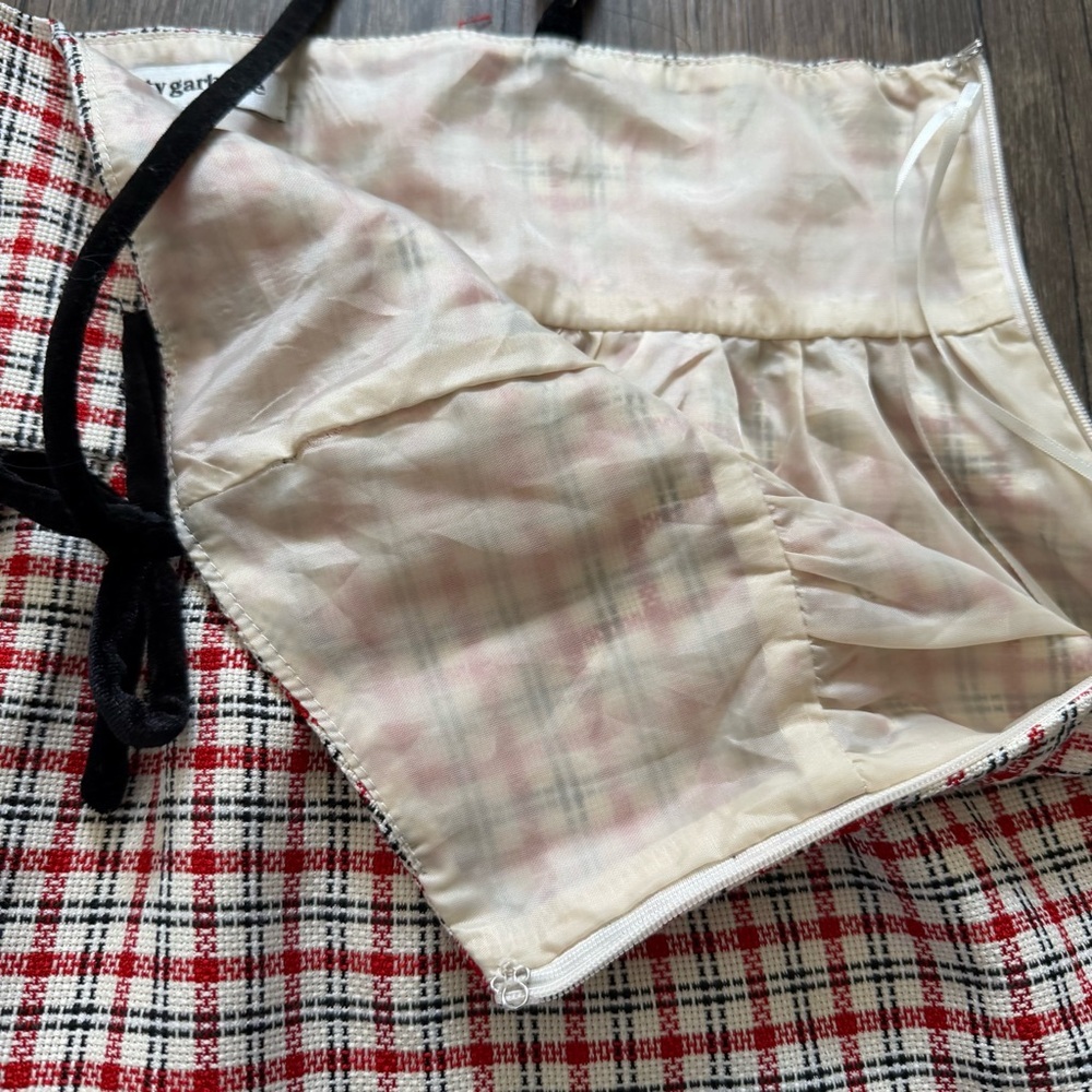 Pretty Garbage Peplum Red Plaid Sleeveless Top Black Straps Lined Side Zipper M - Picture 10 of 13